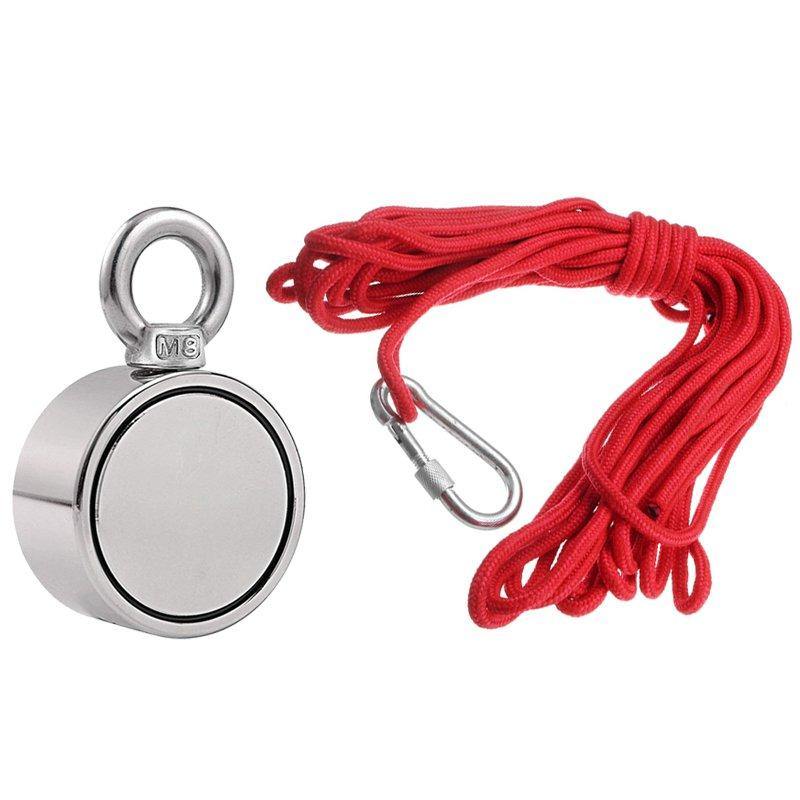 500KG D75mm Double Side Neodymium Fishing Salvage Recovery Magnet with 10M Rope - MRSLM