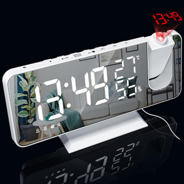 Electronic LED Projector Alarm Clock Desktop Digital Projection Alarm Clock Smart Home Bedroom Bedside Clock - MRSLM