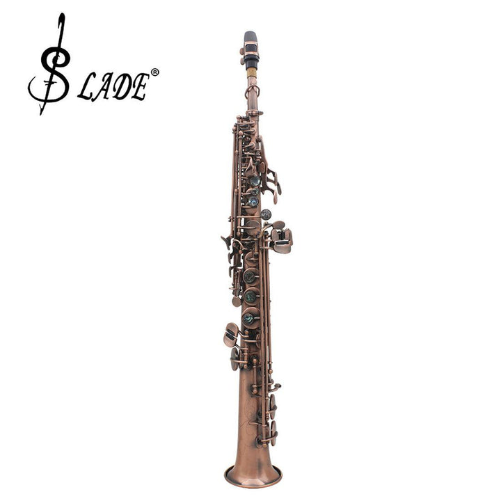 SLADE Red Bronze Straight Bb Soprano Saxophone Sax Woodwind Instrument Abalone Shell Key Carve Pattern with Case Gloves Cleaning Cloth Straps Brush - MRSLM