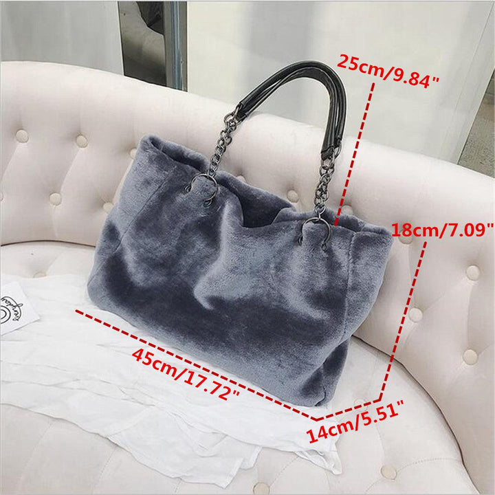 Fashion Women Plush Fur Handbag Purse Tote Shopping Large Shoulder Travel - MRSLM