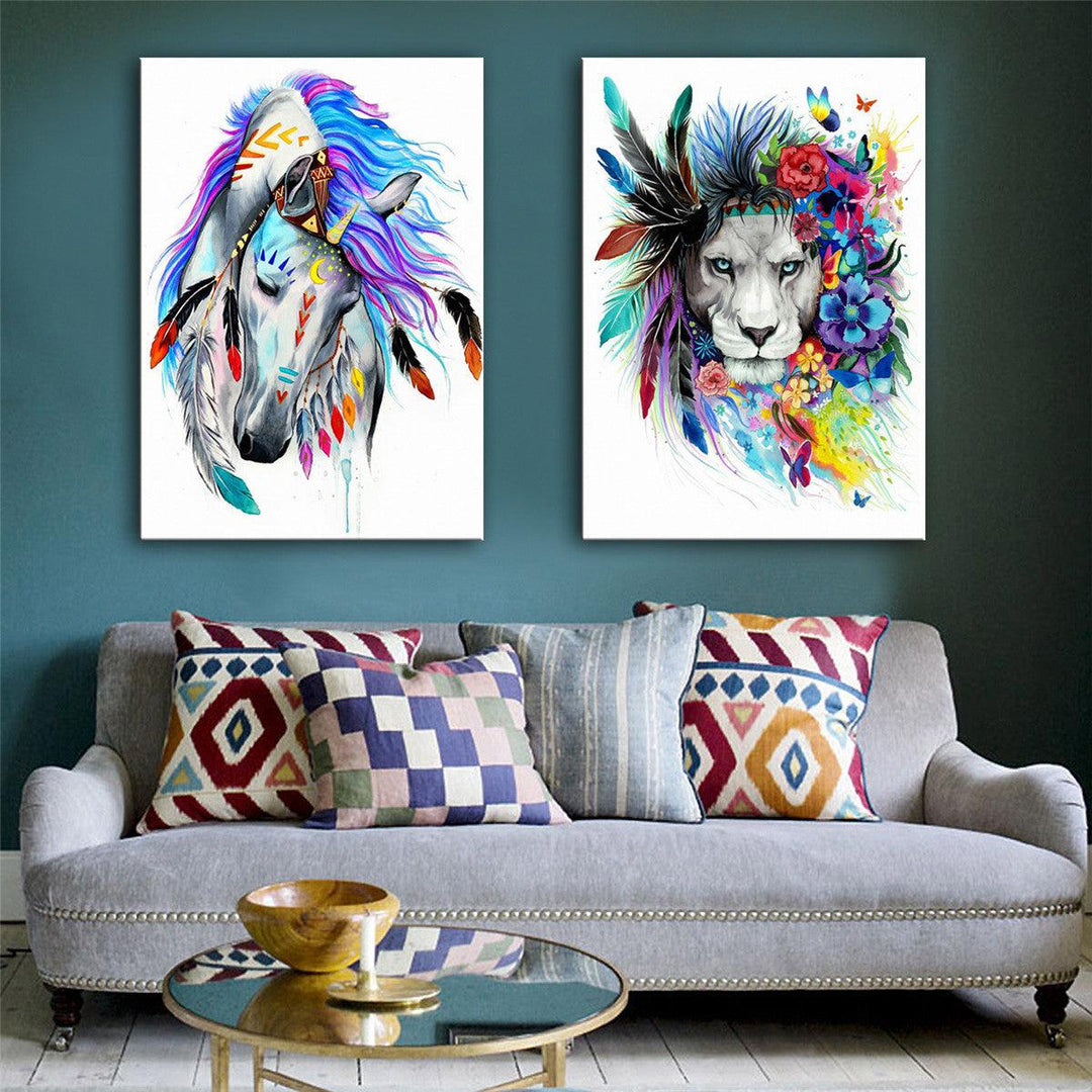 Oil Painting By Number Kit Indian Horse/Lion Painting DIY Acrylic Pigment Painting By Numbers Set Hand Craft Art Supplies Random Pattern - MRSLM