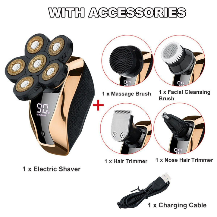 6D Electric Shaver LED USB Rechargeable Waterproof Bald Head Shaver Beard Razor - MRSLM