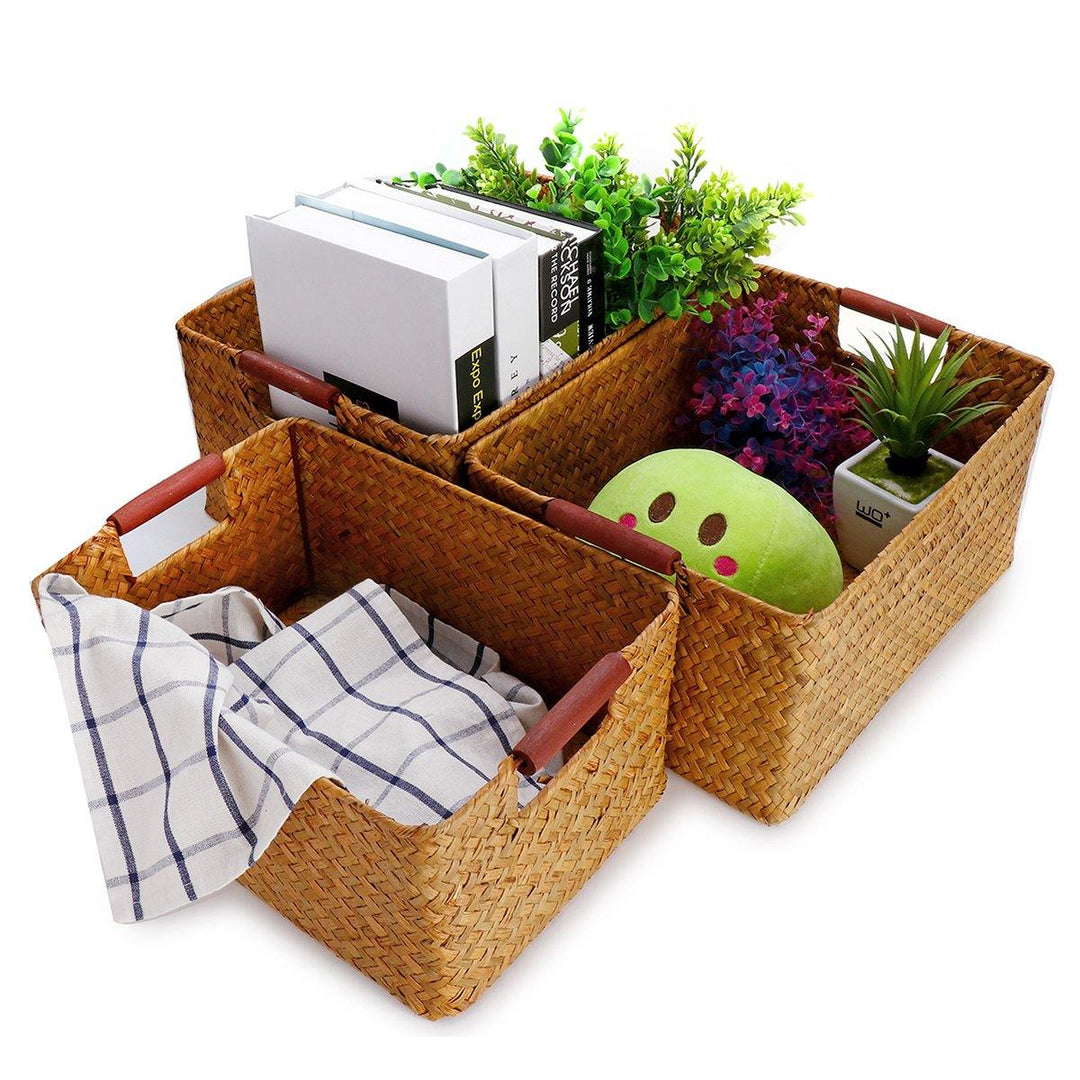 Seaweed Woven Storage Basket Fruit Sundries Home Organizer Fruit Container - MRSLM