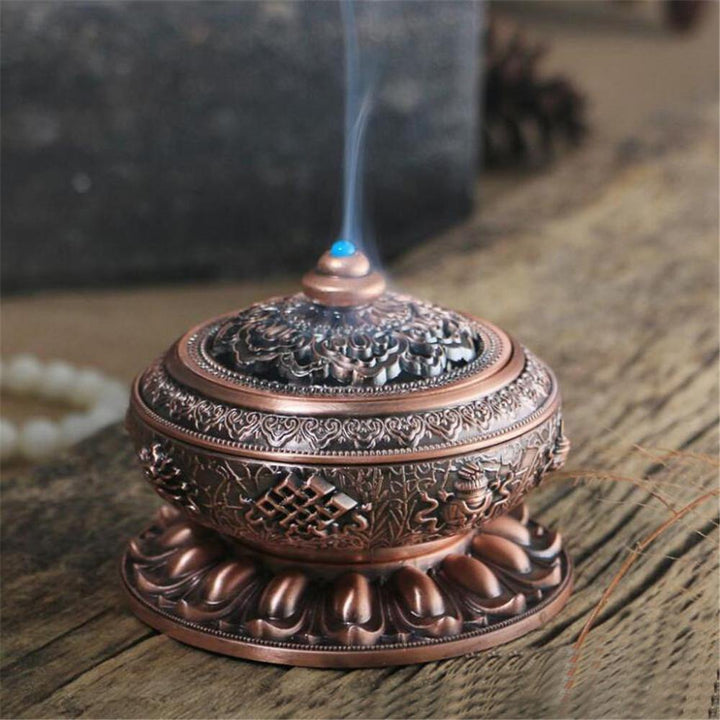 Incense Coil Burner Tibet Lotus Copper Alloy Holder Gift Craft Yoga Room Home Decor Buddhist Censer - MRSLM