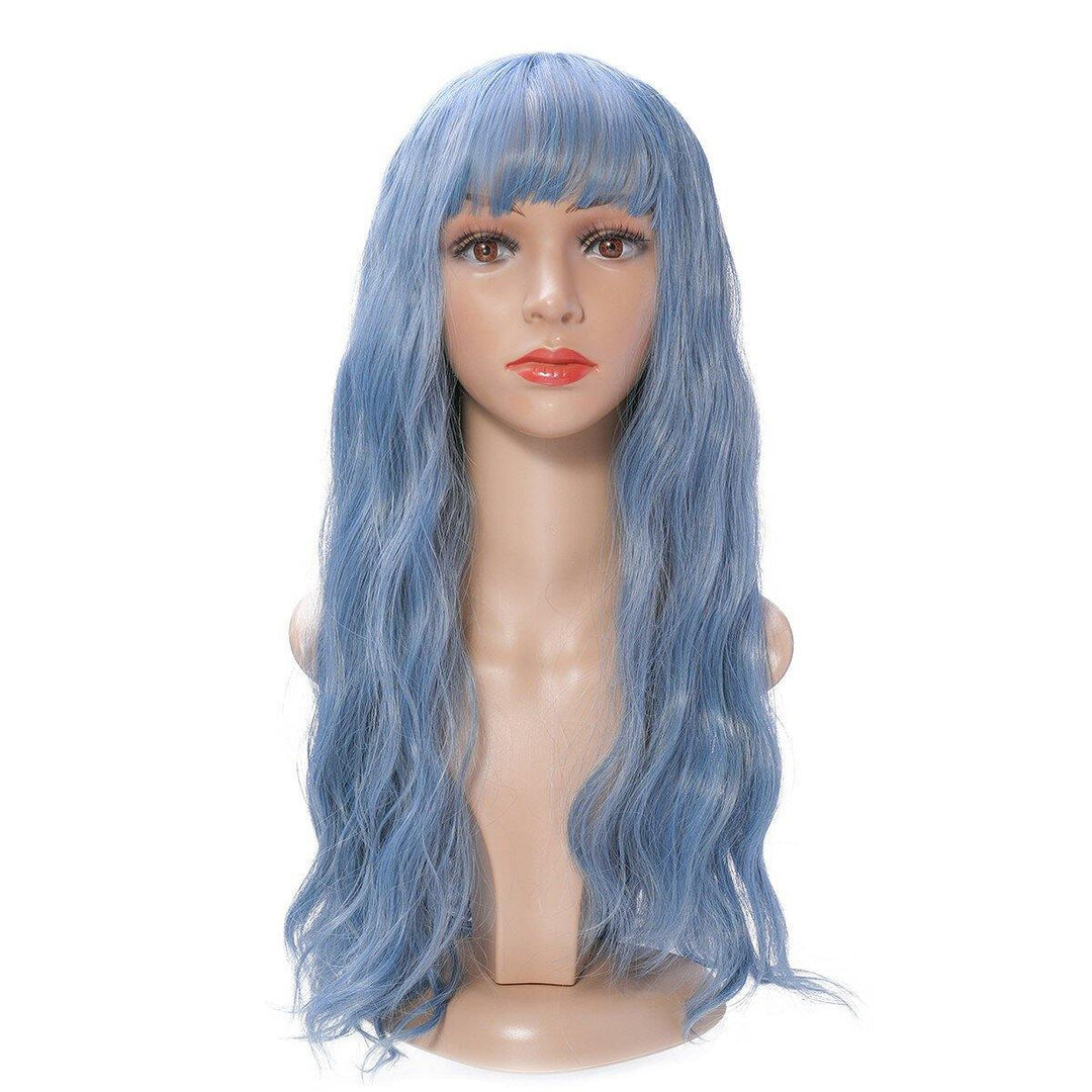 Charming Fluffy Curly Hair Wig High-Temperature Fiber Natural Long Hair Full Wigs Gray Blue - MRSLM