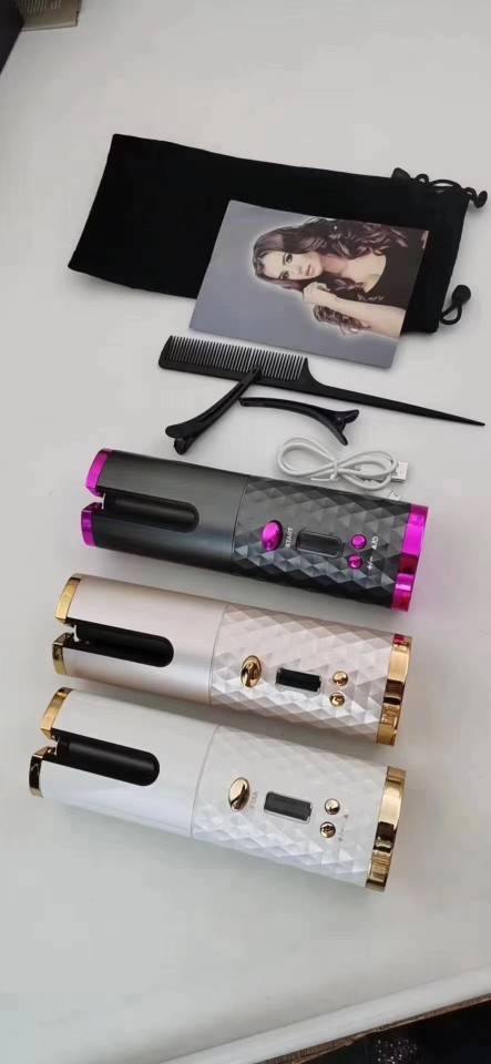 Cordless Auto Rotating Ceramic Hair Curler USB Rechargeable Curling Iron LED Display Temperature Adjustable Curling Wave Styer - MRSLM