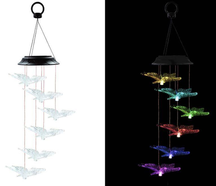 Solar Powered LED Wind Chime Light Hanging Color-Changing Yard Garden Butterfly Lamp Decor - MRSLM