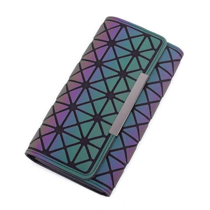 Tri-Fold Luminous Rhombic Wallet New Simple Long Wallet Retro Small Card Bag Women's Clutch - MRSLM