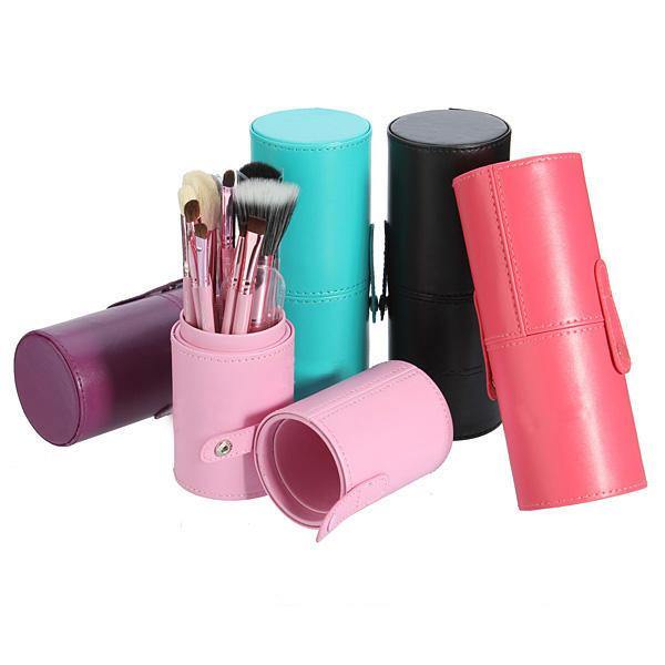 12Pcs Professional Makeup Cosmetic Brush Set Cylinder Leather Case - MRSLM
